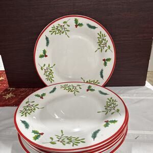Royal Norfolk Christmas Holly Berry 10" Porcelain Dinner Plates Lot Of 6